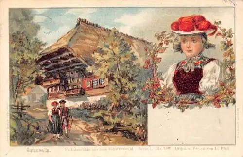 L410 Deutschland 1908 Schwarzwald Trachten Gutacherin Chromo Litho Postkarte