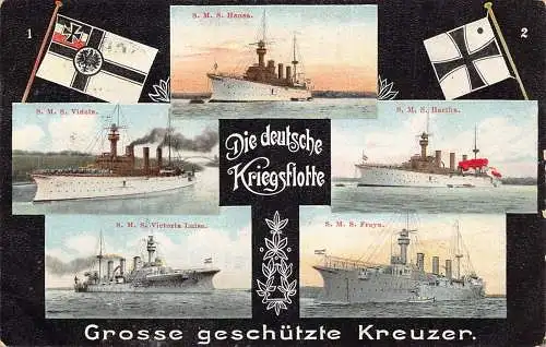 L410 Deutsche Kriegsflotte Marine Kriegsschiffe 1908 Vintage Postkarte