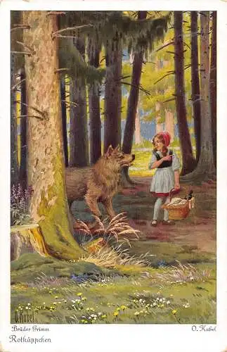 B085 Märchen Rotkäppchen Rotkäppchen Grimm Bro Fantasy Postkarte
