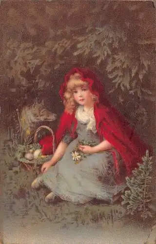 B085 Märchenfantasie Rotkäppchen Rotkaeppich Wolf 1910 Postkarte