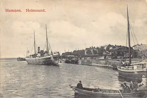 L034 Schweden 1914 Holmsund Hamnen Schiffe Boote Vintage Postkarte