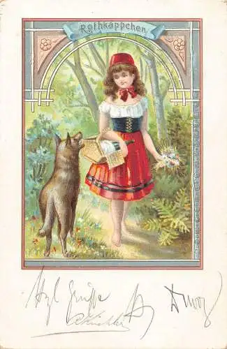 B085 Fantasy Märchen Rotkäppchen Rotkaeppen 1900 Litho Postkarte