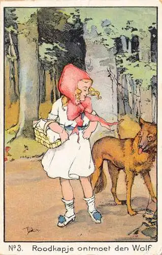 B085 Fantasy Märchen Rotkäppchen 1917 Roodkapje Postkarte