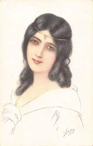 B088 Glamour Italian Beauty Black Hair Portrait Vintage Postkarte