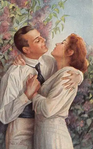 B088 Kunst von A von Riesen Paar Liebesromantik im Frühjahr 1918 Feldpostkarte 1. Weltkrieg