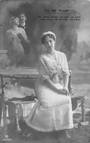 B088 Liebesroman 1913 Frau denkt an ihren Liebhaber Fotomontage Postkarte