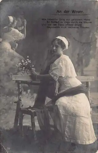 B088 Liebesroman 1913 Frau denkt an ihren Liebhaber An der Weser Postkarte