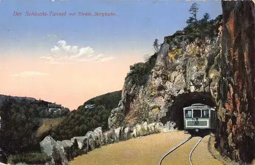 B089 Deutschland 1915 Schluchttunnel Elektrischer Zug Bergbahn 1. Weltkrieg Feldpostkarte