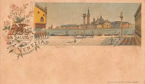 Italien Saluto da Venezia Venedig Litho Vintage Postkarte
