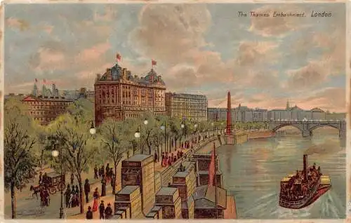 England London The Thames Embankment HTL Litho Vintage Postkarte