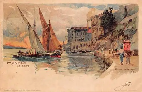 Monaco Le Port Wielandt Litho Vintage Postkarte
