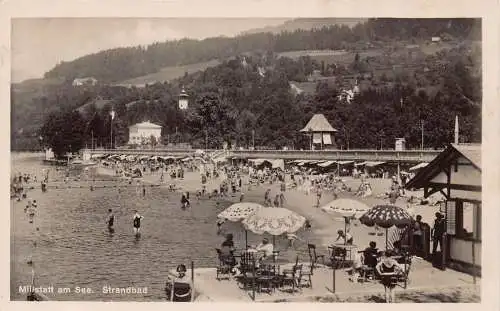 B089 Österreich 1927 Millstatt am See Strandbad Schwimmbad Bar RPPC Postkarte