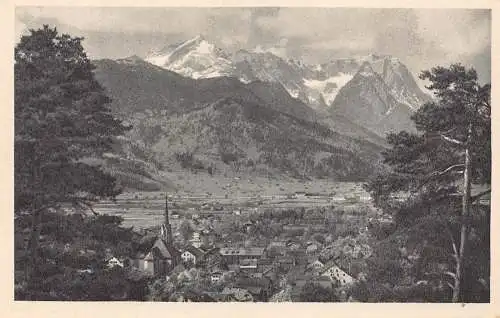 B089 Deutschland Partenkirchen mit Zugspitze Gipfel Postkarte