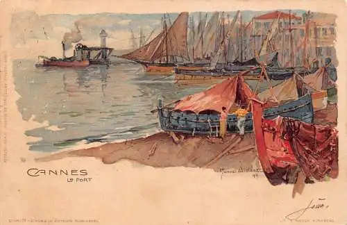 Frankreich Cannes Le Port Boote Wielandt Litho Vintage Postkarte