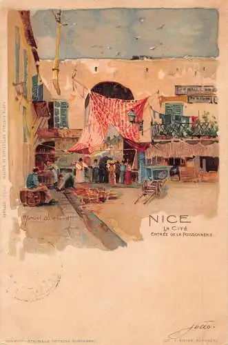 Frankreich Schöner Eingang zum Fischhändler Wielandt Litho Vintage Postkarte