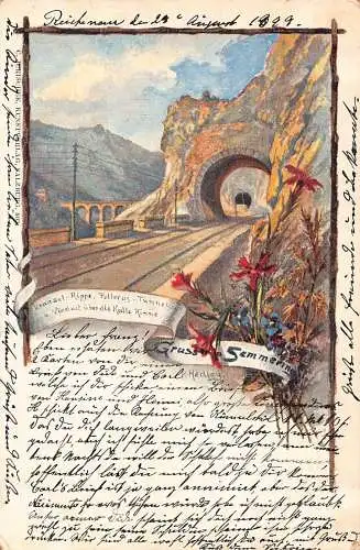 Österreich Gruss vom Semmering 1899 Eisenbahn Litho Vintage Postkarte