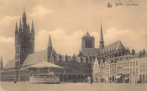 B089 Belgien 1916 Ypern Les Halles WWI Feldpostkarte