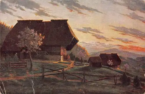 B090 Deutschland 1917 Im Schwarzwald Sonnenuntergang WWI Feldpostkarte