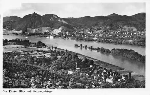 B089 Deutschland Der Rhein Blick auf Siebengebirge RPPC Vintage Postkarte