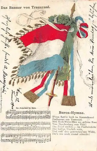Südafrika 1900 Transvaal Flagge Burenlied Hymne Vintage Postkarte