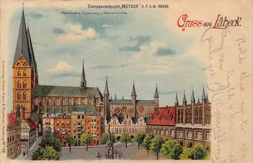 Deutschland Gruss aus Lübeck 1910 Hold to Light Vintage Postkarte