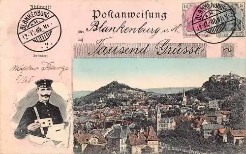Deutschland Gruss aus Blankenburg 1907 Postbote Vintage Postkarte