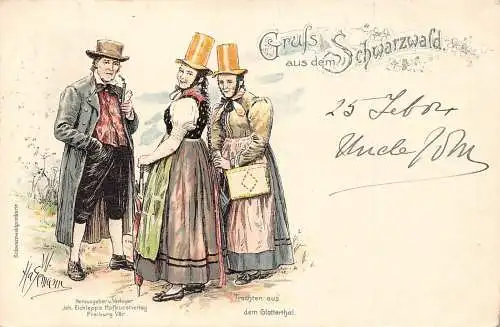 Deutschland Gruss aus dem Schwarzwald 1904 Trachten Vintage Postkarte