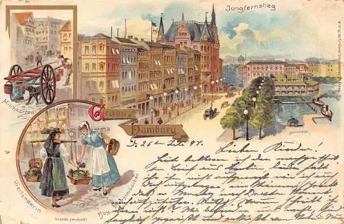 Deutschland Gruss aus Hamburg 1897 Litho Vintage Postkarte