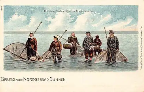 Deutschland Gruss aus Nordseebad Duhnen Fischer Litho Vintage Postkarte