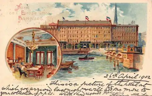 Deutschland Gruss aus Hamburg 1902 Hotel Europa Litho Vintage Postkarte