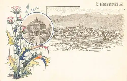 Deutschland Gruss aus Einsiedeln Blumen Litho Vintage Postkarte