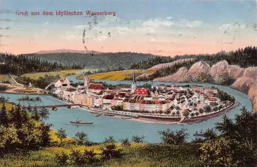 B091 Deutschland 1925 Gruss aus der idyllischen Wasserburg Zitadelle Postkarte