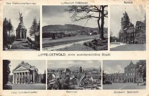 B090 Deutschland 1934 Lippe Detmold Hermannsdenkmal Denkmal Bahnhof Postkarte