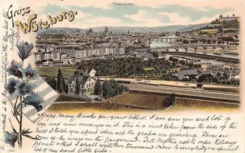 Deutschland Gruss aus Würzburg 1904 Bahnhof Litho Vintage Postkarte