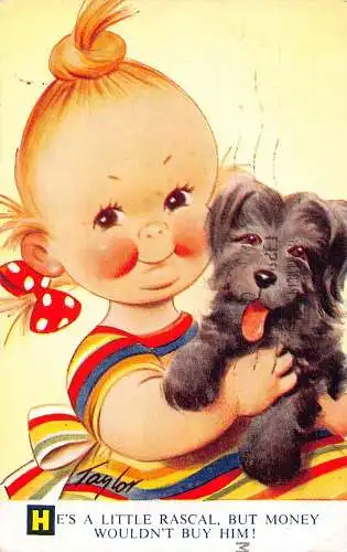 Bamforth Comic Humor Mädchen hält Hund Schelm aber Geld kauft ihn nicht 1954 Postkarte