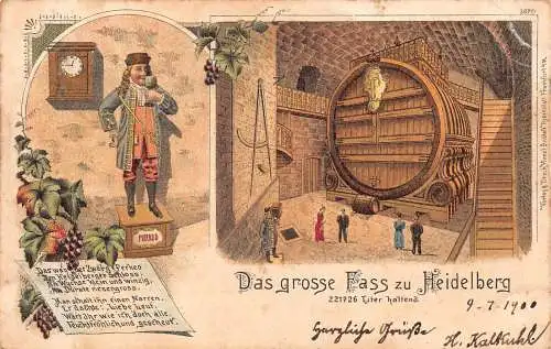 Deutschland das große Fass zu Heidelberg 1900 Litho Vintage Postkarte