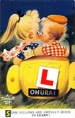 Bamforth Comic Humor Kinder Paar im Auto Fellows sind schrecklich schnell Postkarte