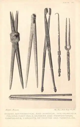 British Museum Roman Mathematical and Surgical Instruments vintage postcard