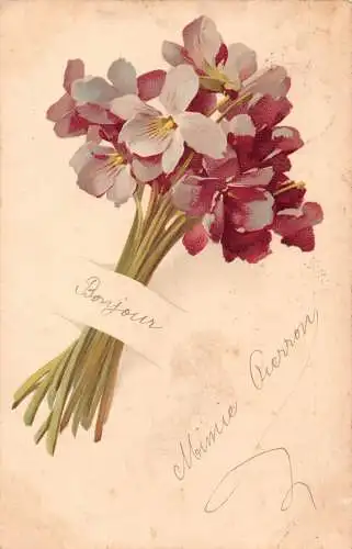 Gruß 1901 Violetter Blumenstrauß Vintage Postkarte