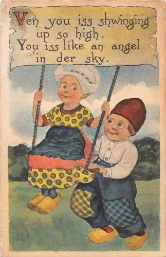 Liebesromantik 1913 Niederländisches Paar schwingt so hoch Engel im Himmel Postkarte