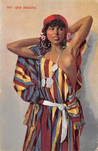 Beduinen marokkanische halbnackte Frau ethnischer Volkstyp Vintage Postkarte