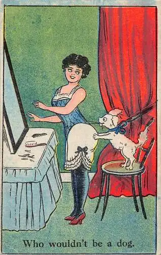 Comic Humor Hund Ziehen Sie das Korsett der sexy Frau, die kein Hund wäre Postkarte