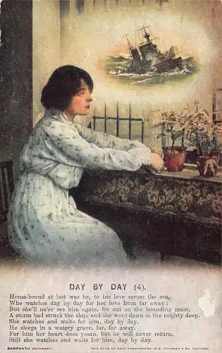 Liebe Frau wartet auf Matrose Ehemann Schiff Gedicht Vintage Postkarte