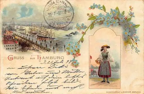 Deutschland Gruss aus Hamburg 1897 Litho Vintage Postkarte