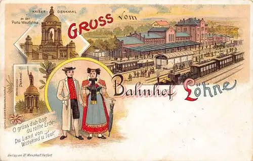Deutschland Gruss vom Bahnhof Loehne 1898 Bahnhof Litho Vintage Postkarte