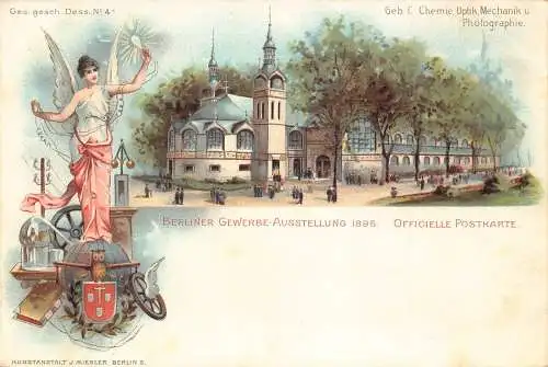 Deutschland Gruss aus BERLIN 1896 Ausstellung offizielle Litho Vintage Postkarte