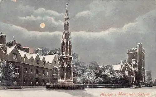 England 1919 Martyr's Memorial Oxford Moonlight Vintage Postkarte