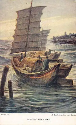 B079 China Chinese River Life Boatmen Fishermen Natives Ethno Postcard
