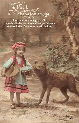 B084 Märchenfantasie Rotkäppchen Wolf Fotomontage 1920 Postkarte