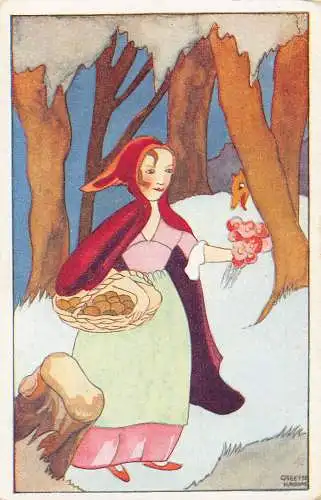 B085 Märchenfantasie Rotkäppchen Caperucita Roja Postkarte